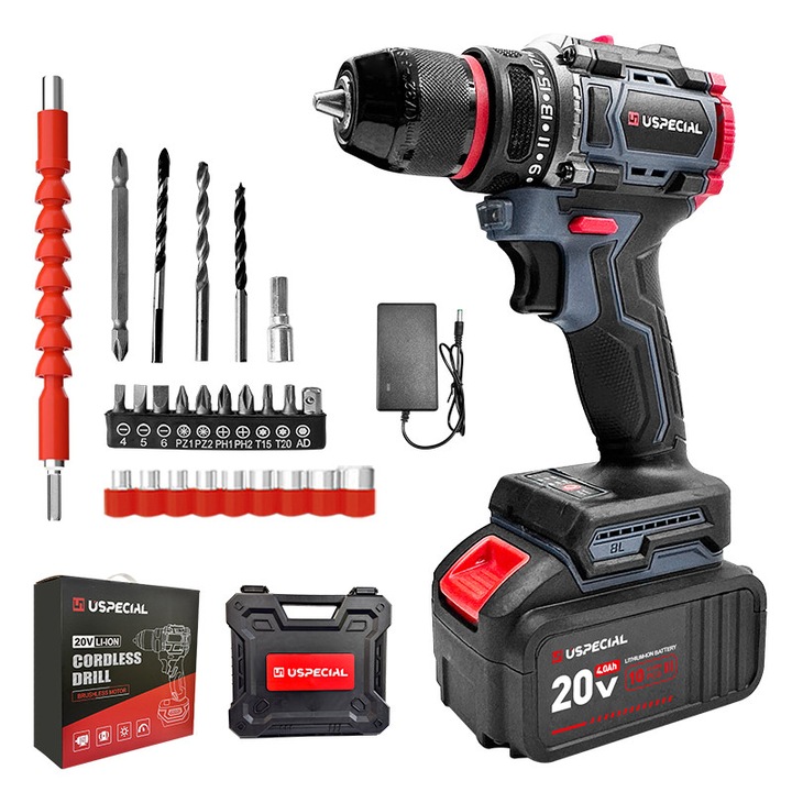 USPECIAL 20 V-os ütvefúró, 2 sebességfokozat, LED, 21+1 sebességfokozat, kompakt