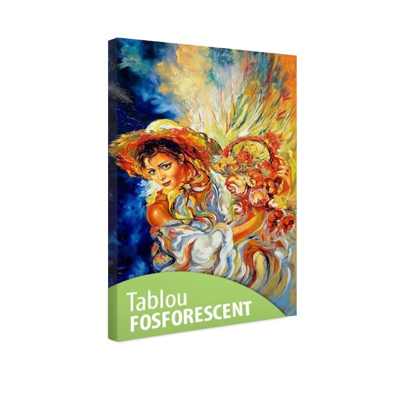 Tablou fosforescent Tanara cu buchet 52x90cm