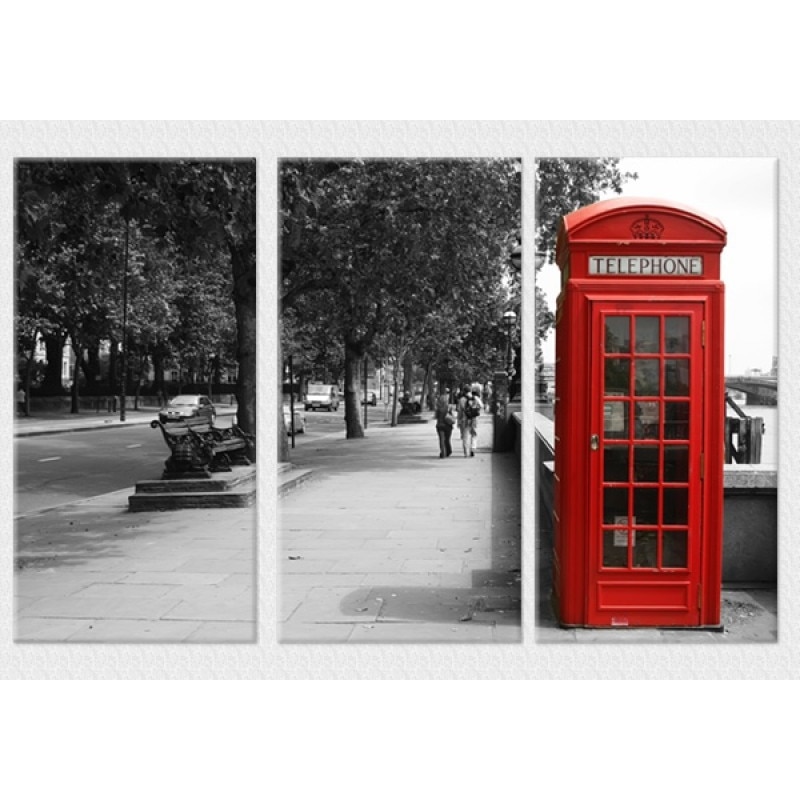 Set tablou 3 piese fosforescent Cabina telefonica Londra 60x30 cm