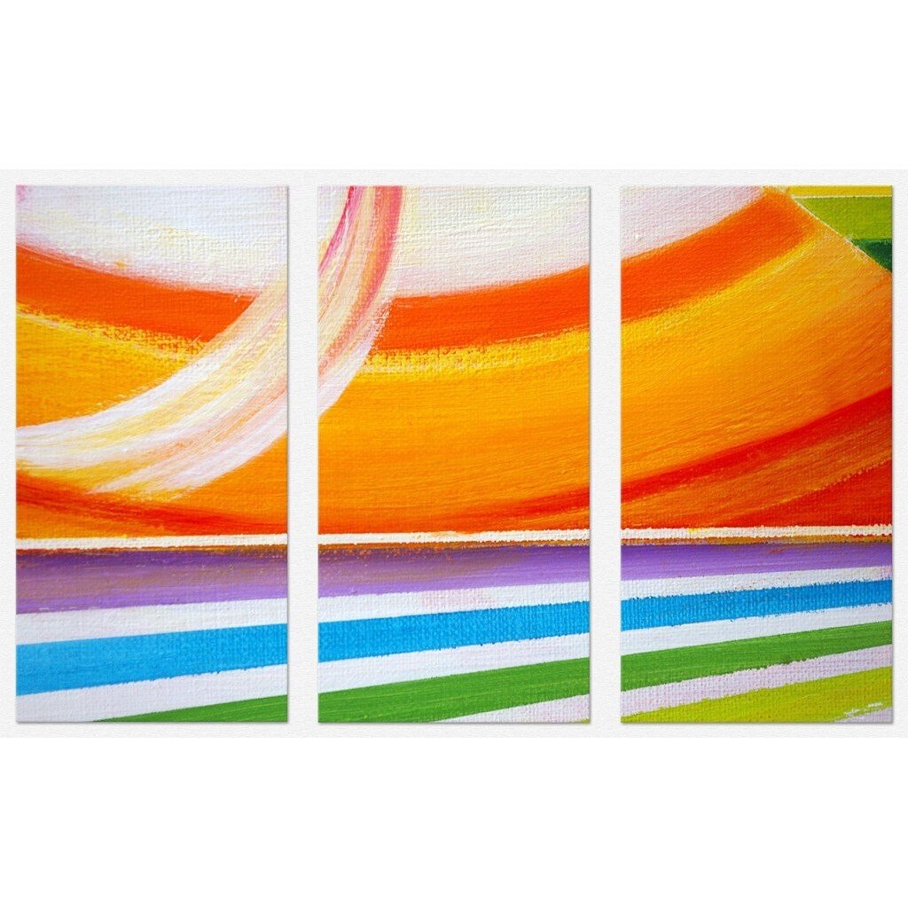 Set tablou 3 piese fosforescent Curcubeu abstract 60x30 cm