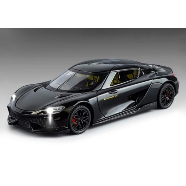 Koenigsegg Gemera fém modellautó - fémből készült, hangokkal és fényekkel, mozgó elemekkel, 15 cm - fekete