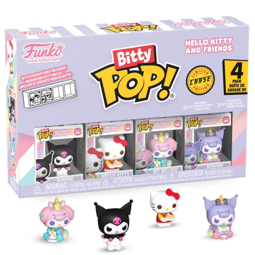 Set 4 Mini Figurine Funko, Bitty Pop, Sanrio, Hello Kitty, Kuromi