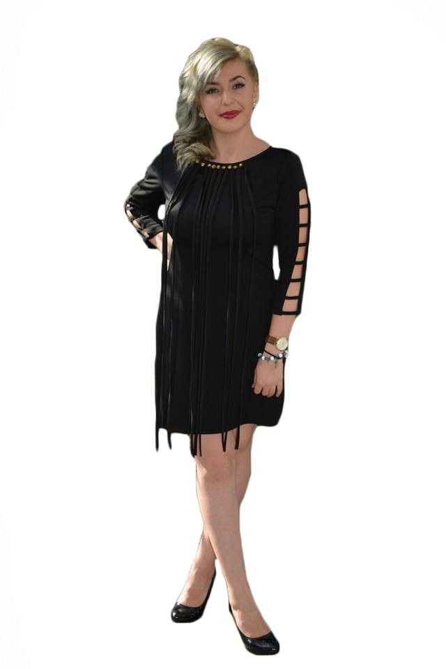 Rochie feminina, cu franjuri,D&J Exclusive, Negru