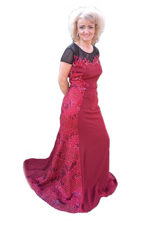 Rochie feminina cu dantela, paiete, model lung pentru ocazii,D&J Exclusive, Marsala