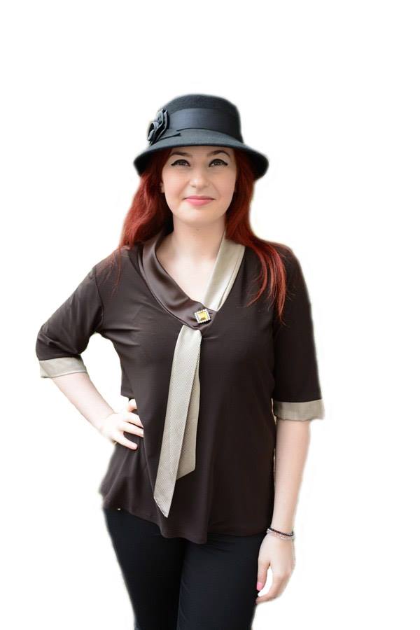 Bluza casual cu guler tip sal din material satinat,D&J Exclusive, Maro