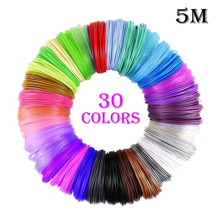 Set filament 3D PLA, 150m, 30 culori, 1.75mm