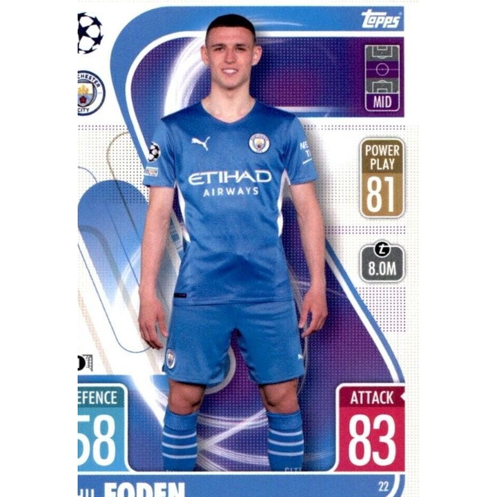 Настолна игра Match Attax 2021/22 22 Фил Фоден, Манчестър Сити ФК, Базова карта