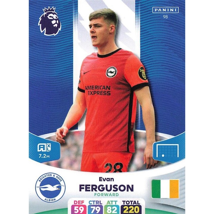 Настолна игра Panini Adrenalyn XL Premier League 2024 с Evan Ferguson, базова карта на Brighton & Hove Albion