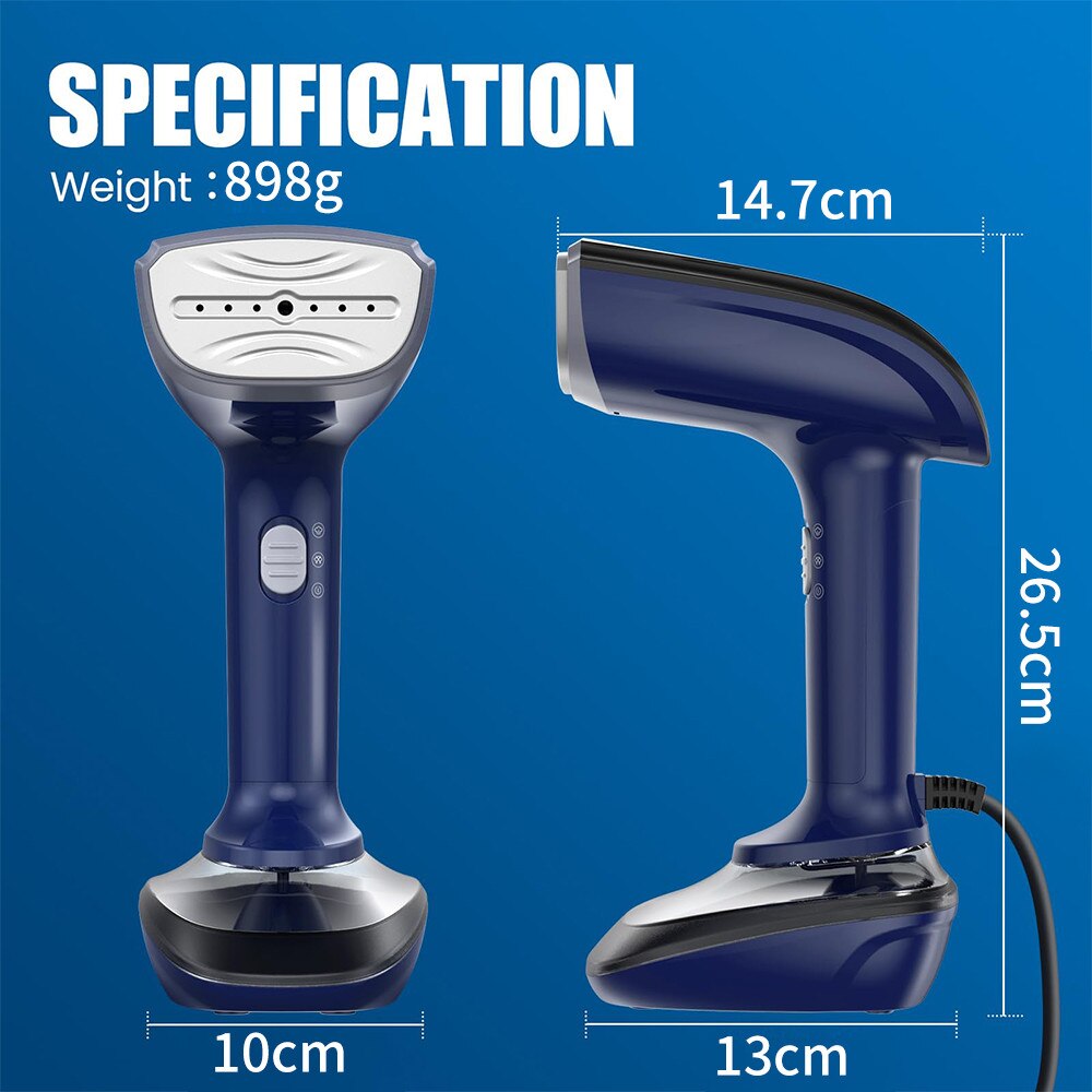 Aparat de calcat cu aburi, SWJOYOL, 1800W, 300ml, albastru, 26x14x13cm, cu perie pentru scame si manusi rezistente la caldura
