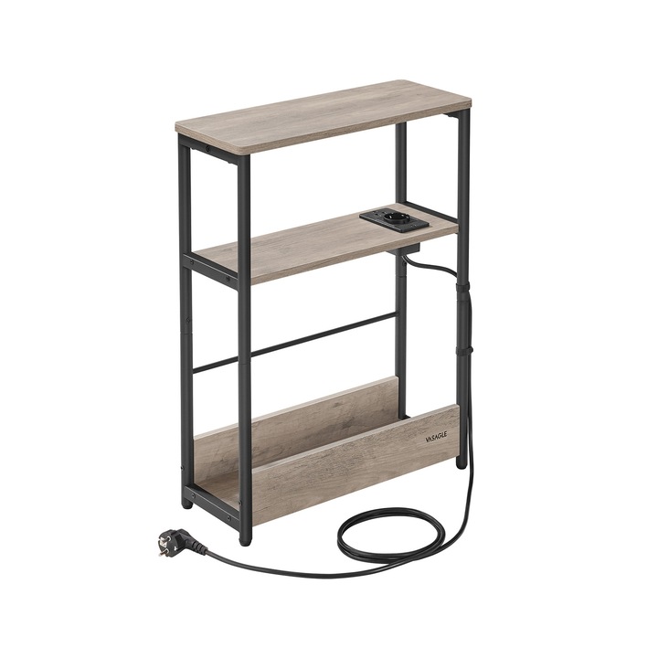 Noptiera laterala, Songmics, cu statie de incarcare, 18x45x58cm, pentru spatii mici, cu 3 rafturi