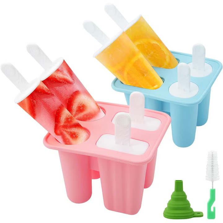 Set 4 piese, 2 matrite pentru inghetata palnie si perie Philorn, 10 x 12 x 9 cm, silicon, multicolor