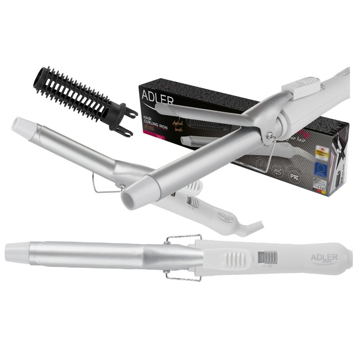 Többfunkciós hajsütővas, Adler, Ad 2105, kerámia réteg, gyors melegítés, PTC, teljesítményszabályozó lámpa, forgókábel, 19 mm, fekete