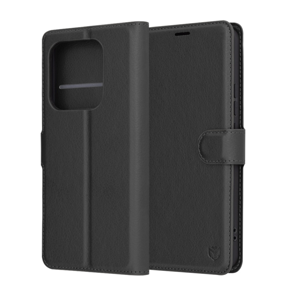Husa pentru Xiaomi Redmi Note 14 5G, SKYDDAR INNOVATION, Leather Folio tip Carte, cu Portofel Interior, Finisaje Premium, set cu sticker, Negru