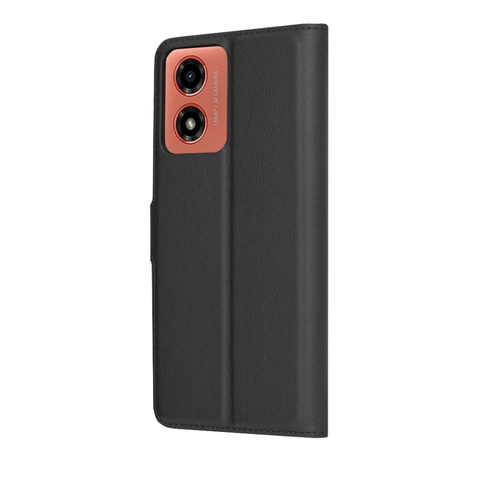 Husa pentru Motorola Moto G04 / Moto G24 / Moto G04s / Moto E14, SKYDDAR INNOVATION, Leather Folio tip Carte, cu Portofel Interior, Finisaje Premium, set cu sticker, Negru