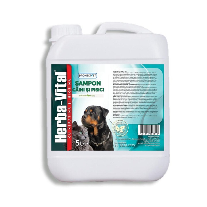 Sampon Herba-Vital Caini si Pisici 5 l cu substante naturale si extract de plante special HERBA-VITAL, creat pentru intretinerea si igienizarea blanii
