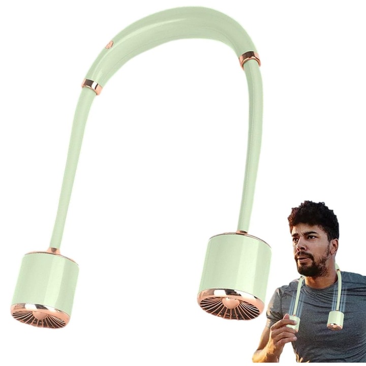 Преносим вентилатор за каска – Ефективно охлаждане на 360°, 3 скорости, Включена батерия, Регулируем до 65 см - Зелен