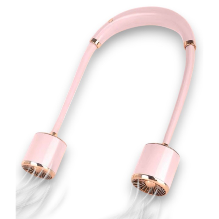 Преносим вентилатор за каска – Ефективно охлаждане на 360°, 3 скорости, Включена батерия, Регулируем до 65 см - Розов