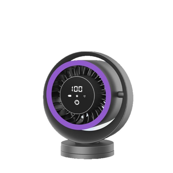 Ventilator portabil, afisaj digital LED, reglare cu mai multe viteze, detasabil si lavabil, accepta incarcarea fara fir pentru telefonul mobil, USB, gri spatiu adanc