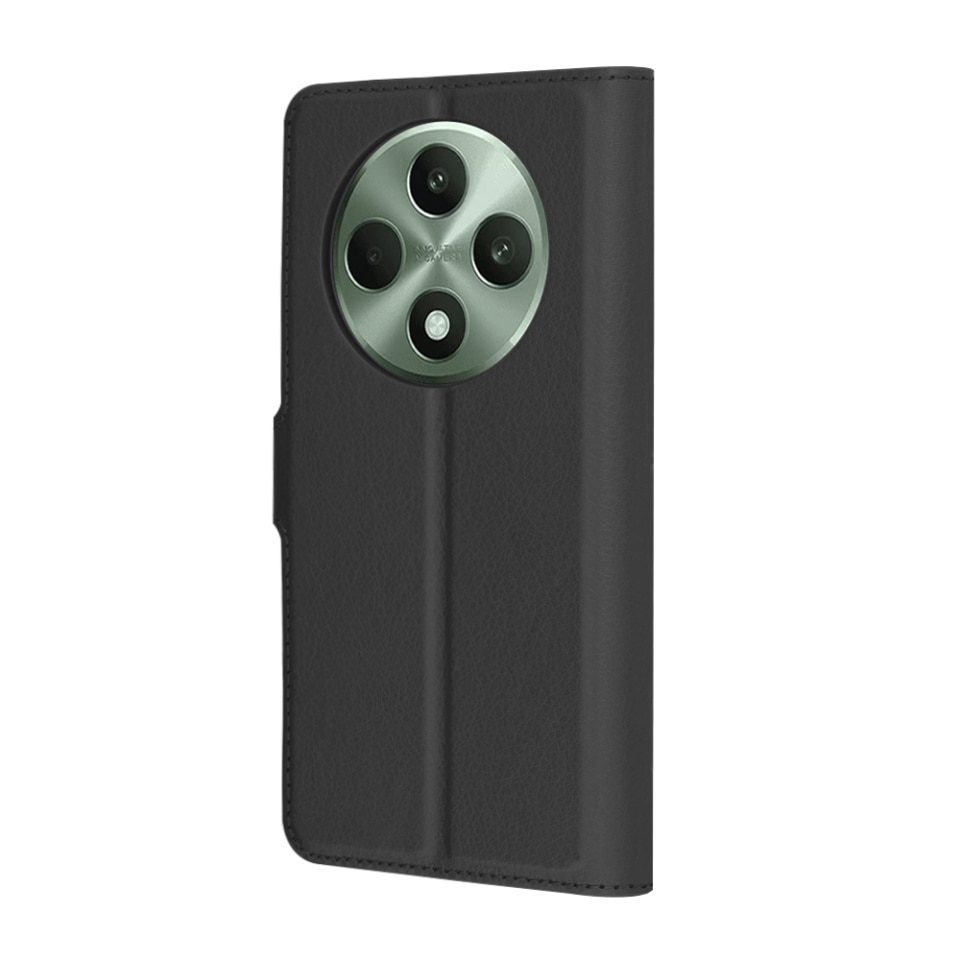 Husa pentru Oppo Reno12 F 5G / Reno12 FS 5G / Reno12 F 4G / Reno12 FS 4G, SKYDDAR INNOVATION, Leather Folio tip Carte, cu Portofel Interior, Finisaje Premium, set cu sticker, Negru