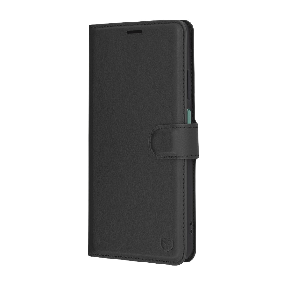 Husa pentru Oppo Reno12 F 5G / Reno12 FS 5G / Reno12 F 4G / Reno12 FS 4G, SKYDDAR INNOVATION, Leather Folio tip Carte, cu Portofel Interior, Finisaje Premium, set cu sticker, Negru