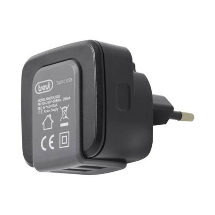 Alimentator USB 230V TA 240 USB 2 iesiri 2.4A negru Trevi