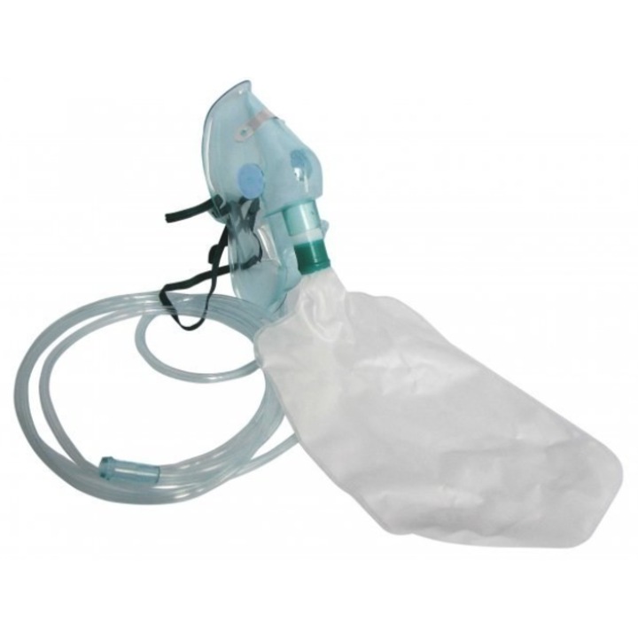 Masca de oxigen cu rezervor 1000 ml, Ratujesz, transparenta, cu dren rezistent, pentru adulti si copii