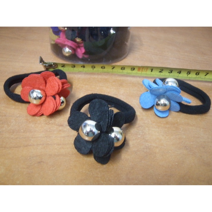 Set 12 elastice de par SANDEX flori din fetru, multicolor