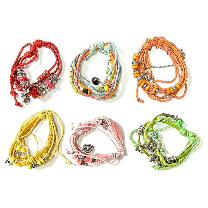 Set bratari SANDEX, din snur, multicolor, 12 bucati