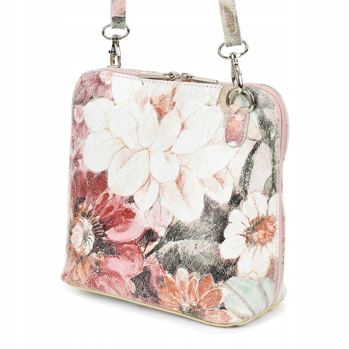 Чанта за дами, Vera Pelle, малка чанта, с цветя, естествена кожа, 17x17x8 см