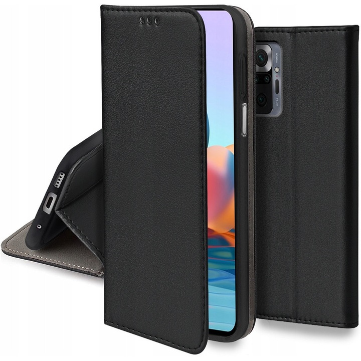 Husa telefon KrainaGSM pentru Xiaomi Redmi Note 10 Pro, neagra, cu suport si buzunar pentru documente