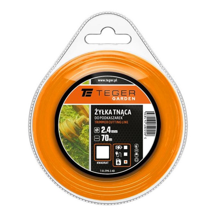 Fir de taiere pentru trimmer / Patrat / 2,4 mm / 70 m / TEGER