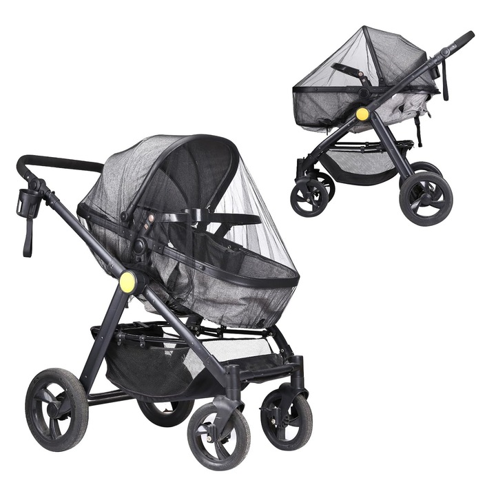 Мрежа против насекоми за бебешка количка, Axroad Mall, С еластична система за закопчаване, Дишаща, Устойчива на разкъсване и може да се пере, Защита от насекоми и отражение на светлината, За кошари за пътуване, Полиестер, 60*150 см, Черна