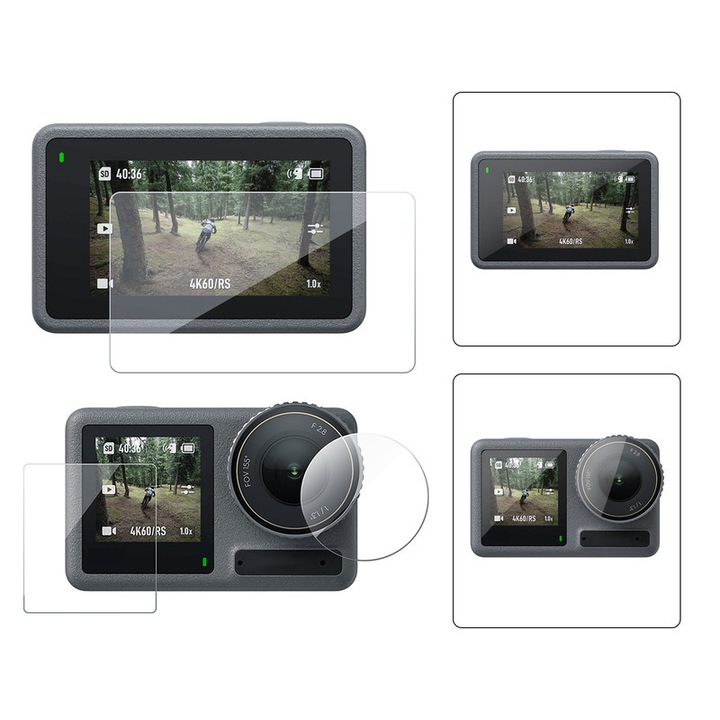 Set protectie ecran Telesin pentru Action 5 Pro/Action 4/Action 3, sticla securizata, rezistenta la zgarieturi, instalare rapida, transparenta