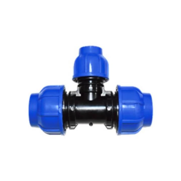 Teu compresiune PEHD, redus, teava 25 mm cu teava 20 mm, utilizat in instalatii apa