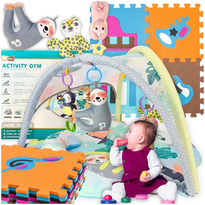 Covor Educational Interactiv + Set Puzzle, Multicolor, 80x80cm