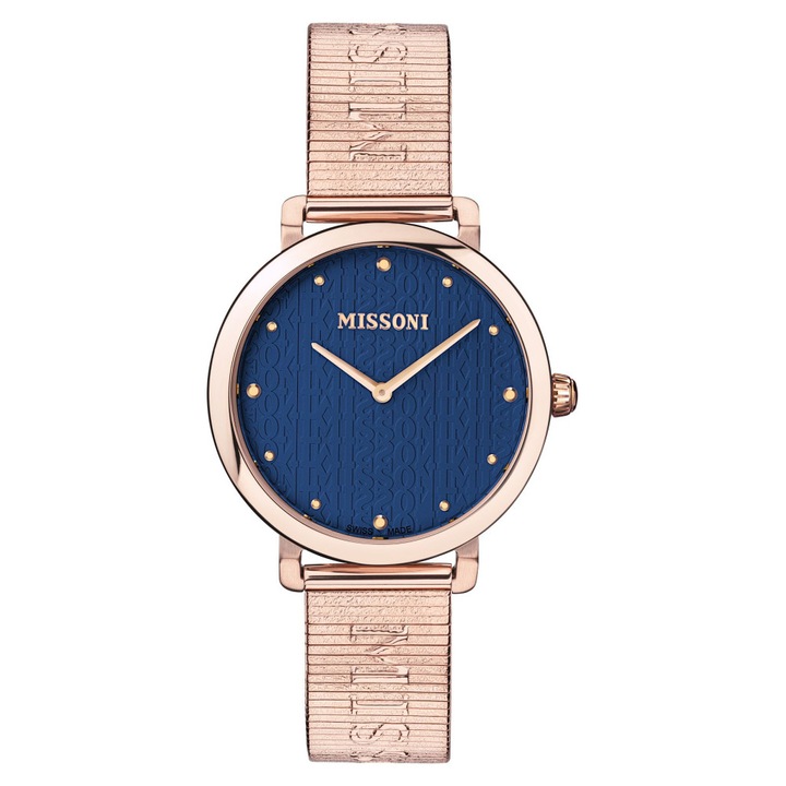 Ceas dama Missoni MWQW00522, roz cu auriu roz, bratara si curea din piele, 38mm, waterproof 30m