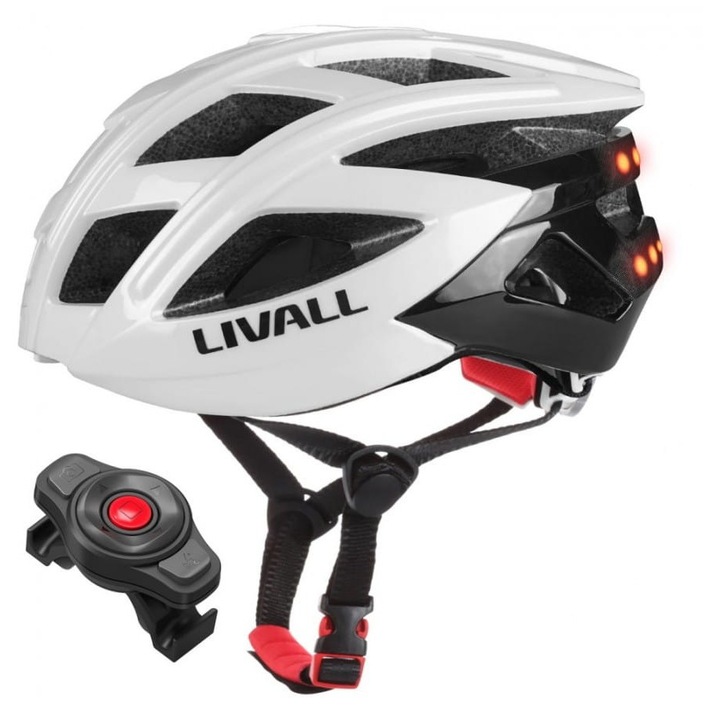 Livall BH60SE Neo védősisak, M/L, fekete-fehér, intercommal, LED lámpákkal, 55-61cm