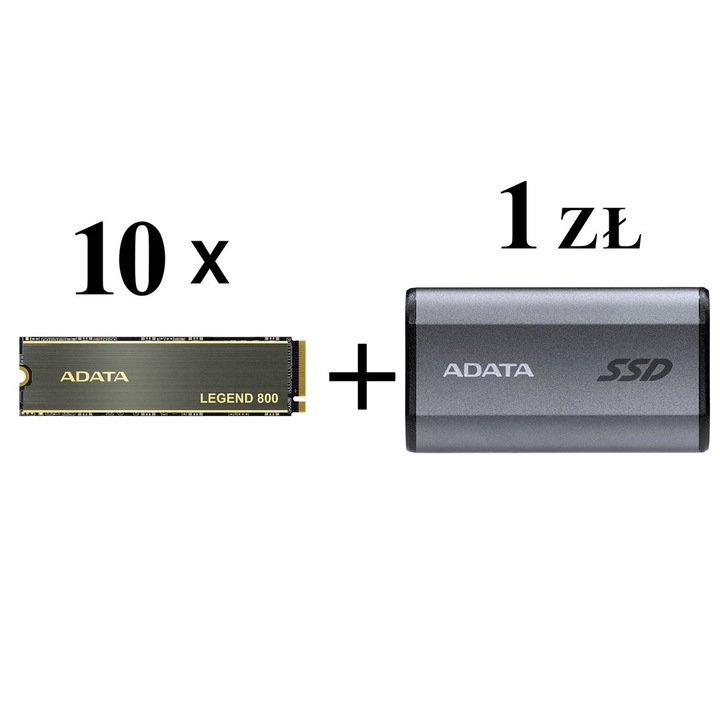 Комплект от 10 x SSD ADATA LEGEND 800 1TB M.2 PCIe NVMe, плюс външен SSD ADATA Elite SE880 500GB, сив