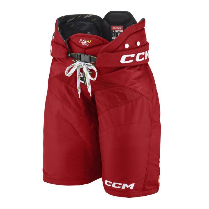 CCM Tacks ASV-V Pro védőnadrág, piros, S méret, rögzítőrendszerrel és 2,5 cm-es hosszabbítóval