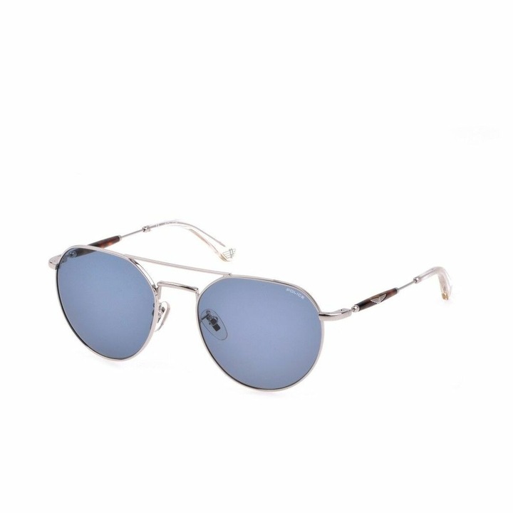 Ochelari de Soare Unisex Police SPLF14M550579, Protectie UV400, Lentile Policarbonat Albastre, Rama Metalica Gri, Ø 55 mm
