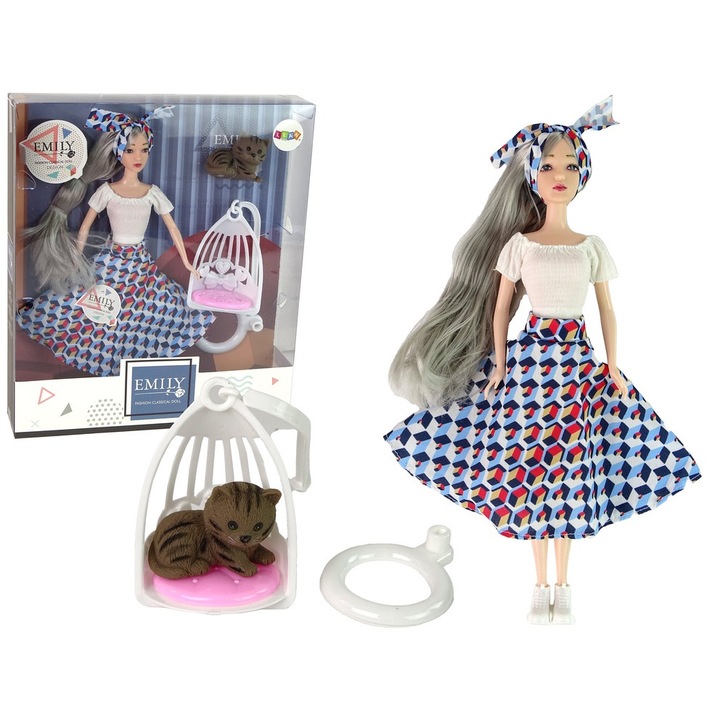 Emily baba szett macskával és hintával, 30x7x4cm