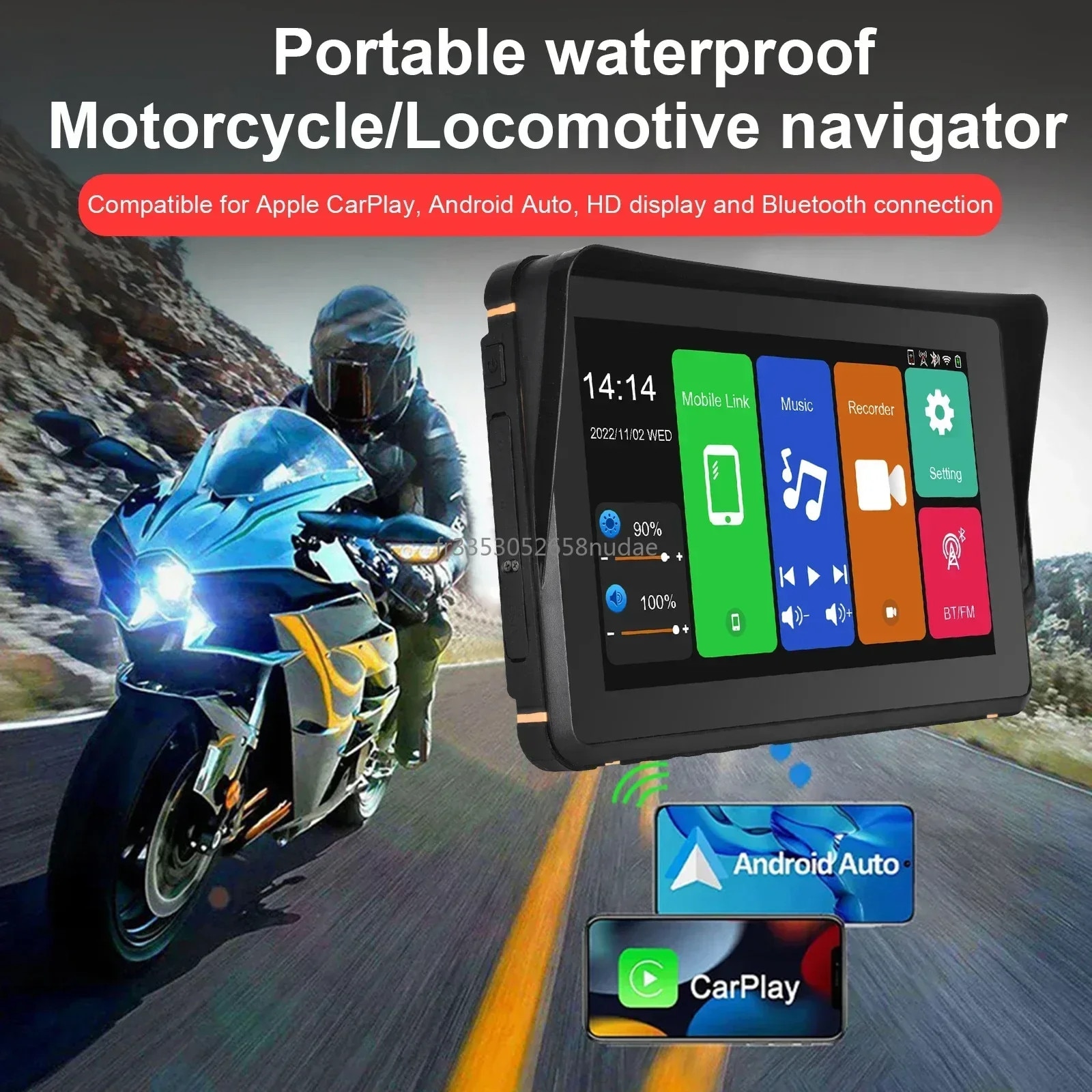 Navigator GPS pentru motocicleta, ecran tactil de 17, 8 cm