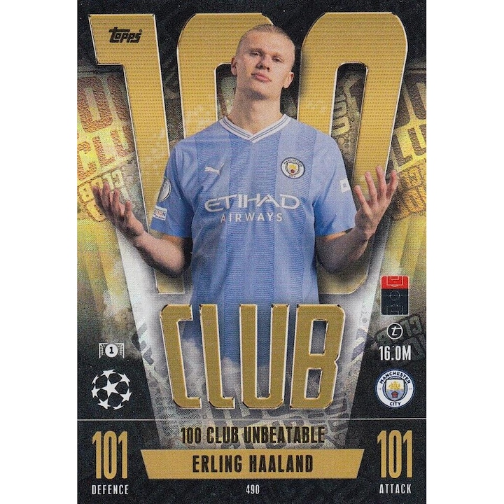 Семехна игра Match Attax 2023/24 Game Card 490 Erling Haaland, Manchester City, 100 Club