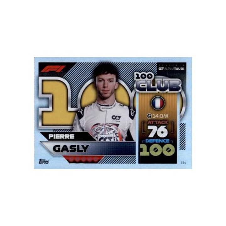 Настолна игра, Turbo Attax 2022, 334 Pierre Gasly, Scuderia AlphaTauri, 100 Club карта