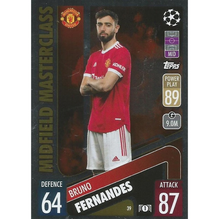 Настолна игра Match Attax 2021/22 39 Бруно Фернандес, Топс, Манчестър Юнайтед, Майсторски клас по халфове