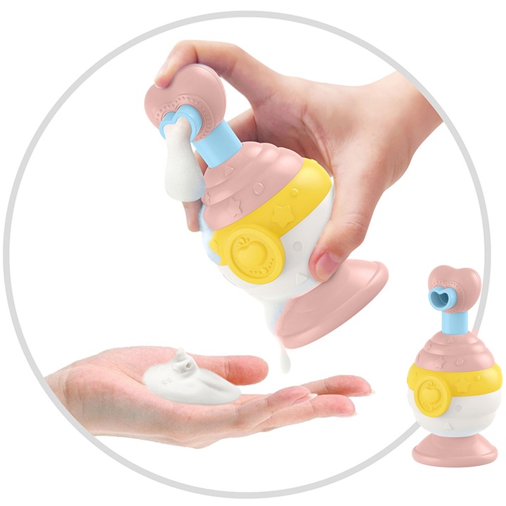 Jucarie Interactiva de baie pentru Copii - WaterBubble, Genereaza Bule de Sapun, Plastic ABS, Design Vesel si Prietenos, Roz Pudrat