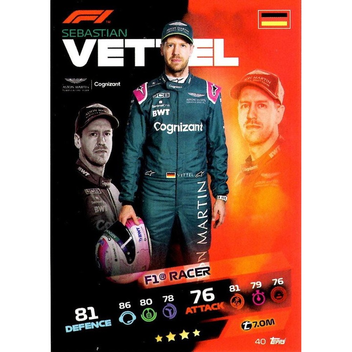 Turbo Attax 2021 40 Sebastian Vettel társasjáték készlet, 40 F1 kártya