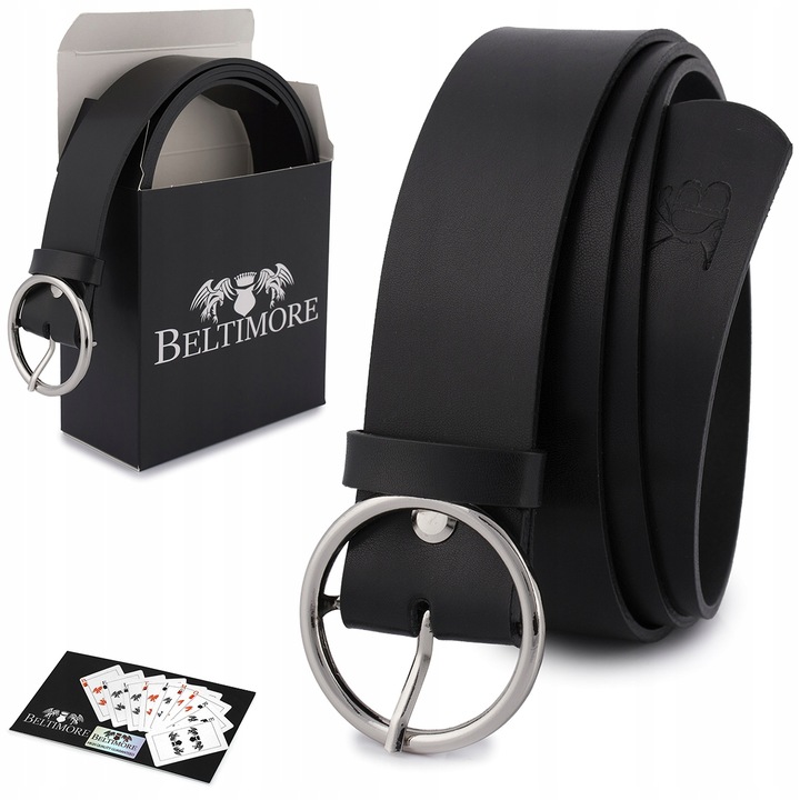 Valódi bőr női öv, fekete, 3,5 cm, fém csattal, dobozzal együtt