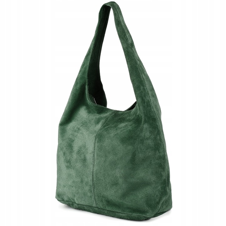 Дамска чанта Beltimore, естествена велурена кожа, бутилково зелена, голяма 32x43x15см