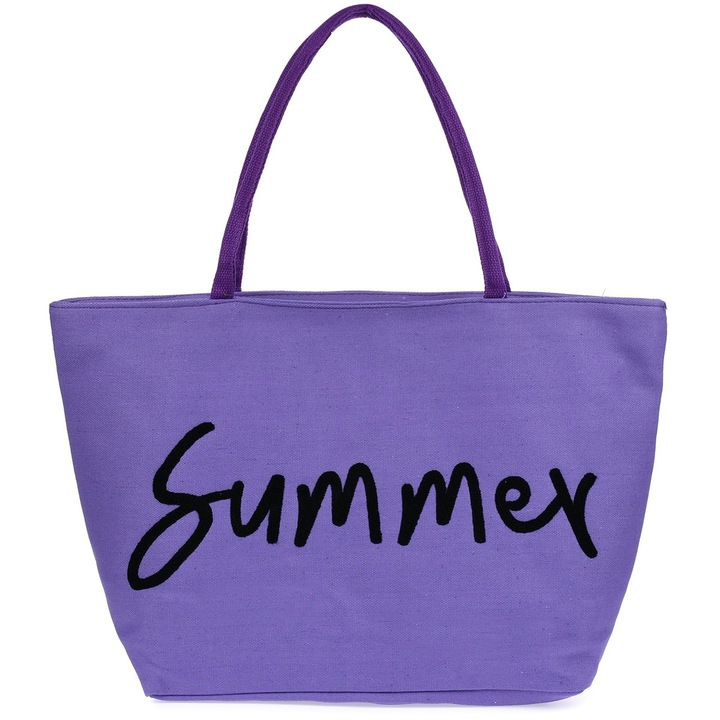 Nagy strandtáska, nyári modell, lila, 50x34x16cm, cipzárral, könnyen tisztítható